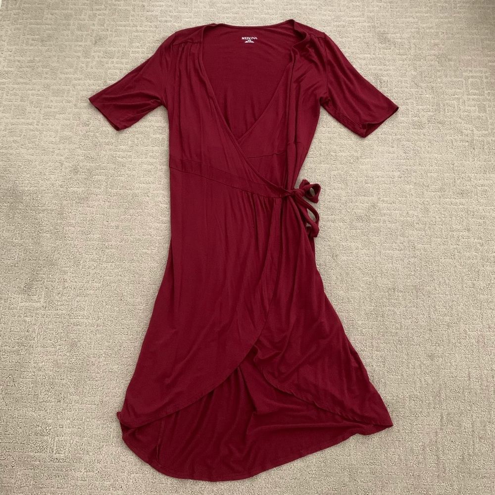 Merona Burgundy Wrap Midi Dress